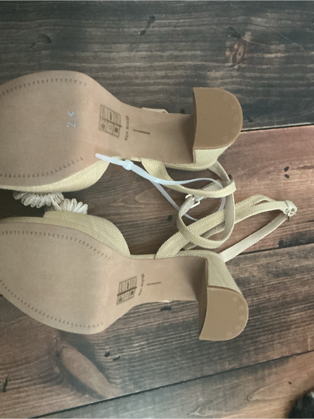Dolce Vita Beige Slide Sandals with Black and Beige Pom-Poms - Picture 4 of 4